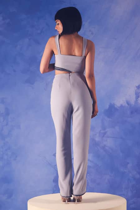 Shop Orthodox Grey Banana Crepe Placement Embroidery Aari Maha Trouser at Aza Fashions Shop_Orthodox_Grey Banana Crepe Placement Embroidery Aari Maha Trouser _at_Aza_Fashions