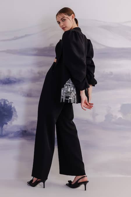 Buy Orthodox Black Crepe Embroidery Puffed Sleeve Blazer Online at Aza Fashions Buy_Orthodox_Black Crepe Embroidery Puffed Sleeve Blazer _Online_at_Aza_Fashions