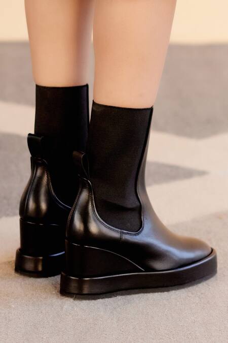 Shop Jvam Black Robin Plain Wedge Boots Online at Aza Fashions Shop_Jvam_Black Robin Plain Wedge Boots_Online_at_Aza_Fashions