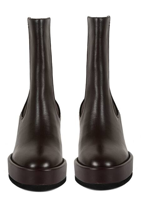 Shop Jvam Brown Robin Leather Wedge Boots at Aza Fashions Shop_Jvam_Brown Robin Leather Wedge Boots_at_Aza_Fashions