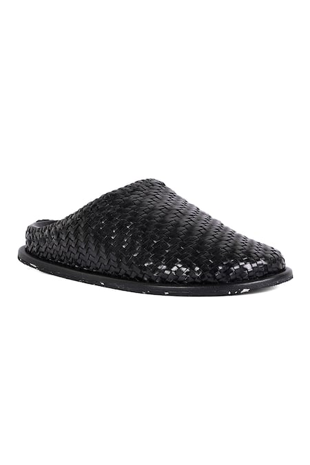 JVAM Black Textured Tyler Strap Mules 