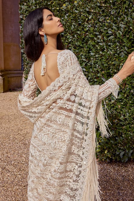 Seema Gujral Pearl Embroidered Saree With Blouse 