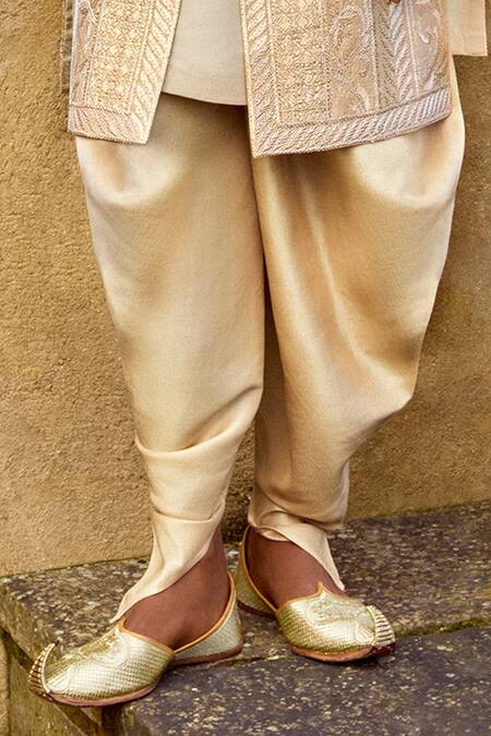 Buy_Seema Gujral_Rose Gold Silk Embroidery, Ribbons Abstract Sherwani Set _Online_at_Aza_Fashions