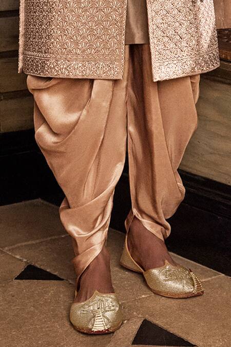 Shop_Seema Gujral_Gold Silk Embroidery, Sequins Thread Sherwani Set _Online_at_Aza_Fashions