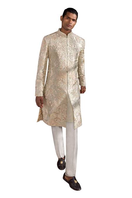 Seema Gujral Green Silk, Cotton Embroidery Floral Sherwani Set Online at Aza Fashions Seema Gujral_Green Silk, Cotton Embroidery Floral Sherwani Set _Online_at_Aza_Fashions