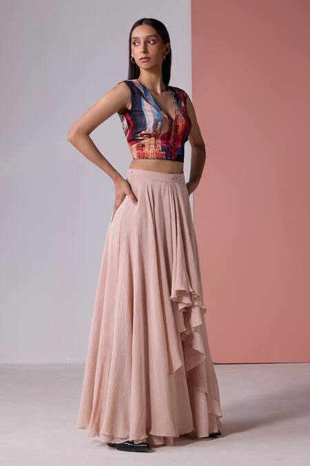 Jyoti Sachdev Iyer New York Printed Crop Top With Skirt 