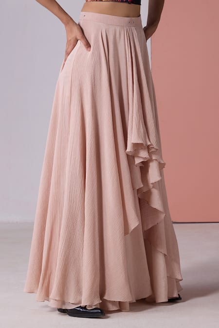 Shop_Jyoti Sachdev Iyer_Multi Color Cotton Modal Printed New York V Neck Crop Top With Skirt _Online_at_Aza_Fashions