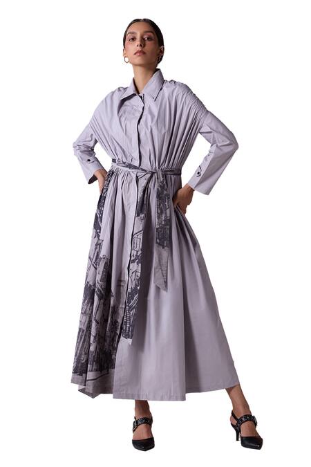 Jyoti Sachdev Iyer_Grey Cotton Printed London Collared Dress _Online_at_Aza_Fashions
