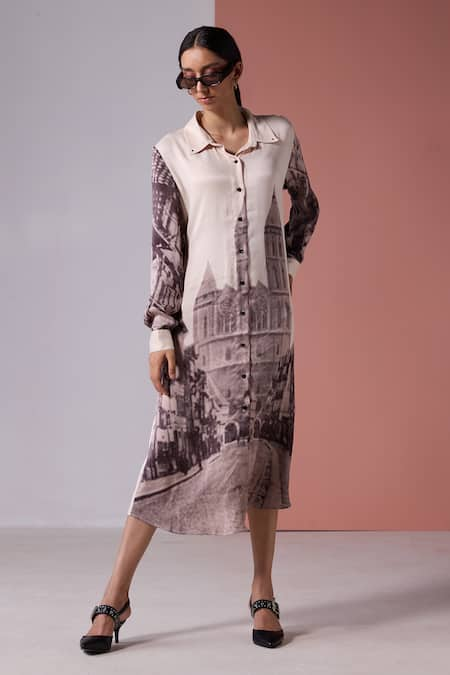 JYOTI SACHDEV IYER Paris Print Midi Shirt Dress 