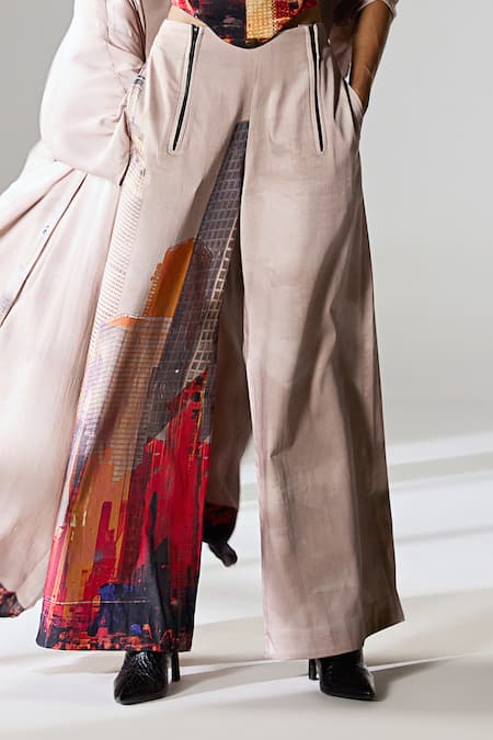 Buy_Jyoti Sachdev Iyer_Grey Cotton Printed New York Jacket Open With Pant Set _Online_at_Aza_Fashions