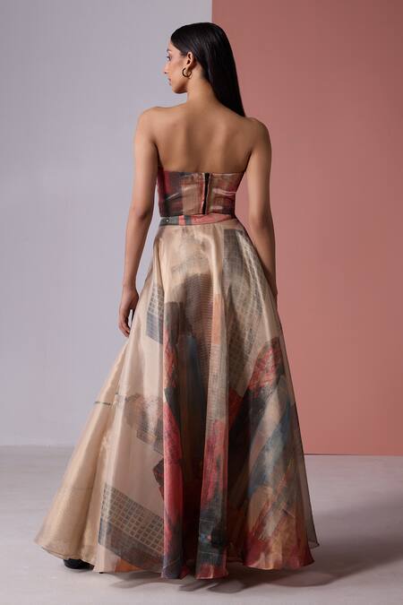 Jyoti Sachdev Iyer New York Print Draped Skirt With Corset 