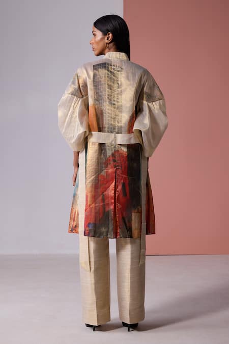 Jyoti Sachdev Iyer New York Print Trench Jacket With Pant Set 
