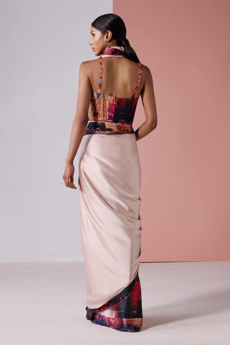 Jyoti Sachdev Iyer New York Border Print Pre-Draped Saree With Corset 