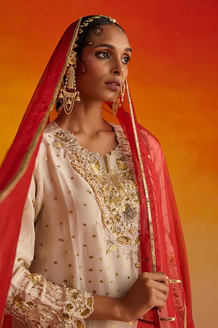 OHH CROW Ivory Silk, Cotton, Chiffon Sequins, Diamonds, Zari, Hand Kurta Pant Set at Aza Fashions OHH CROW_Ivory Silk, Cotton, Chiffon Sequins, Diamonds, Zari, Hand Kurta Pant Set _at_Aza_Fashions