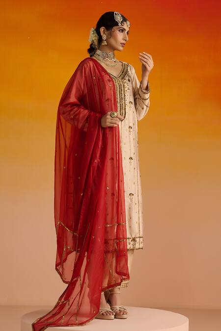 OHH CROW Beige Silk, Cotton, Chiffon Sequins, Diamonds, Zari, Embroidery Hand Kurta Set Online at Aza Fashions OHH CROW_Beige Silk, Cotton, Chiffon Sequins, Diamonds, Zari, Embroidery Hand Kurta Set _Online_at_Aza_Fashions