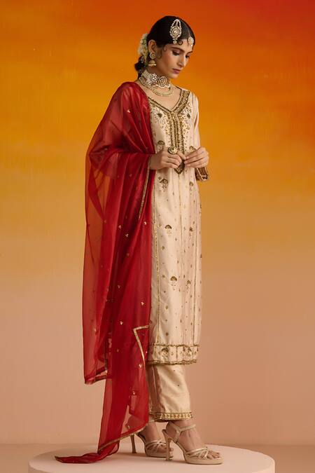 Buy OHH CROW Beige Silk, Cotton, Chiffon Sequins, Diamonds, Zari, Embroidery Hand Kurta Set Online at Aza Fashions Buy_OHH CROW_Beige Silk, Cotton, Chiffon Sequins, Diamonds, Zari, Embroidery Hand Kurta Set _Online_at_Aza_Fashions