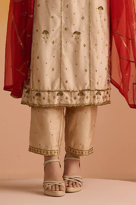 Shop OHH CROW Beige Silk, Cotton, Chiffon Sequins, Diamonds, Zari, Embroidery Hand Kurta Set Online at Aza Fashions Shop_OHH CROW_Beige Silk, Cotton, Chiffon Sequins, Diamonds, Zari, Embroidery Hand Kurta Set _Online_at_Aza_Fashions