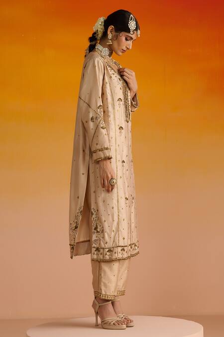 OHH CROW Beige Silk, Cotton, Chiffon Sequins, Diamonds, Zari, Embroidery Hand Kurta Set at Aza Fashions OHH CROW_Beige Silk, Cotton, Chiffon Sequins, Diamonds, Zari, Embroidery Hand Kurta Set _at_Aza_Fashions