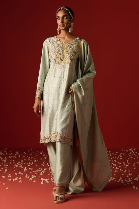 OHH CROW Sequins & Zari Hand Embroidered Kurta Pant Set 