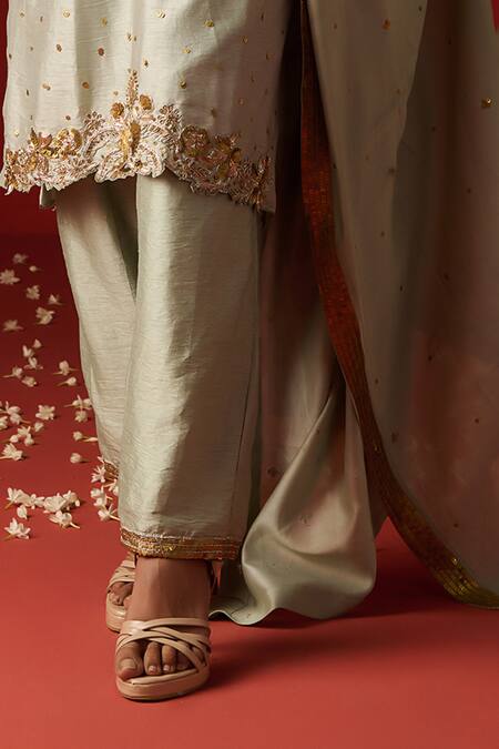 Buy OHH CROW Green Silk, Cotton, Rayon Sequins, Diamonds, Zari, And Hand Kurta Pant Set Online at Aza Fashions Buy_OHH CROW_Green Silk, Cotton, Rayon Sequins, Diamonds, Zari, And Hand Kurta Pant Set _Online_at_Aza_Fashions