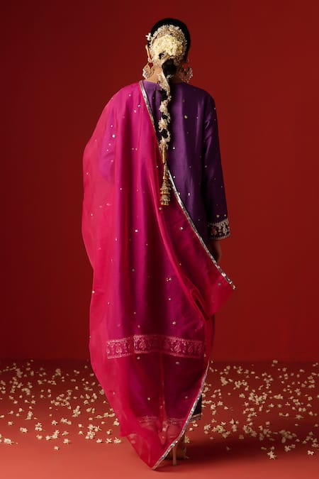 Buy OHH CROW Purple Silk, Cotton, Chiffon Sequins, Zari, Embroidery Split And Hand Kurta Set Buy_OHH CROW_Purple Silk, Cotton, Chiffon Sequins, Zari, Embroidery Split And Hand Kurta Set
