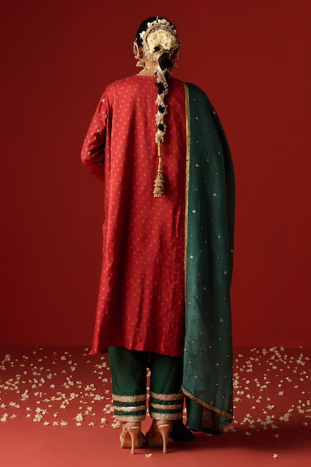 OHH CROW Maroon Chanderi, Cotton Sequins, Diamonds, Zari Split Embroidered Kurta Pant Set Online at Aza Fashions OHH CROW_Maroon Chanderi, Cotton Sequins, Diamonds, Zari Split Embroidered Kurta Pant Set _Online_at_Aza_Fashions
