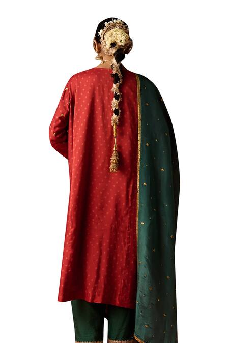Shop OHH CROW Maroon Chanderi, Cotton Sequins, Diamonds, Zari Split Embroidered Kurta Pant Set Online at Aza Fashions Shop_OHH CROW_Maroon Chanderi, Cotton Sequins, Diamonds, Zari Split Embroidered Kurta Pant Set _Online_at_Aza_Fashions