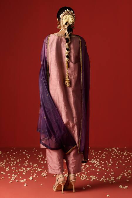 Shop OHH CROW Pink Silk, Cotton, Chiffon Sequins, Zari, Embroidery Hand Kurta Pant Set at Aza Fashions Shop_OHH CROW_Pink Silk, Cotton, Chiffon Sequins, Zari, Embroidery Hand Kurta Pant Set _at_Aza_Fashions