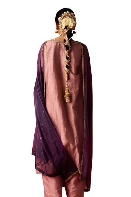 OHH CROW Pink Silk, Cotton, Chiffon Sequins, Zari, Embroidery Hand Kurta Pant Set at Aza Fashions OHH CROW_Pink Silk, Cotton, Chiffon Sequins, Zari, Embroidery Hand Kurta Pant Set _at_Aza_Fashions