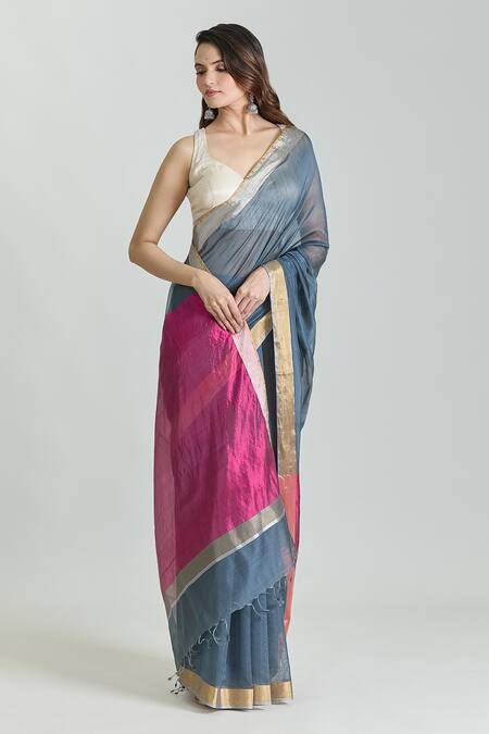 Buy Mint N Oranges Grey Chanderi Handwoven Saree With Unstitched Blouse Fabric Online at Aza Fashions Buy_Mint N Oranges_Grey Chanderi Handwoven Saree With Unstitched Blouse Fabric_Online_at_Aza_Fashions