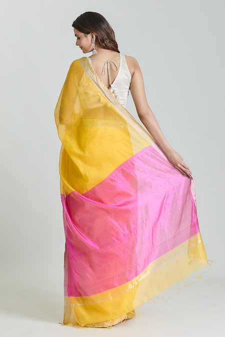 Mint N Oranges Chanderi Saree With Unstitched Blouse Piece 