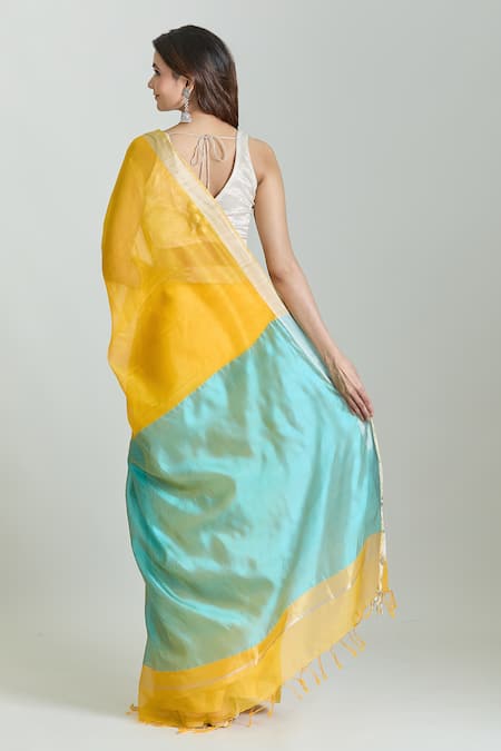 Mint N Oranges Chanderi Woven Saree With Unstitched Blouse Piece 