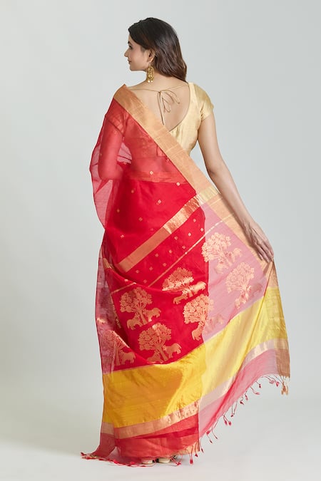 Mint N Oranges Handwoven Saree With Unstitched Blouse Fabric 