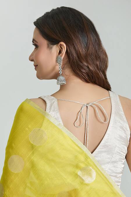 Buy Mint N Oranges Yellow Chanderi Zari Polka Woven Handloom Saree With Unstitched Blouse Piece Buy_Mint N Oranges_Yellow Chanderi Zari Polka Woven Handloom Saree With Unstitched Blouse Piece