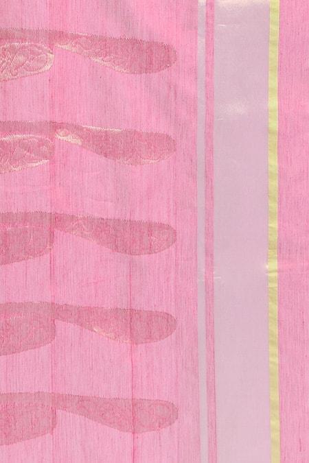 Mint N Oranges_Pink Chanderi Lotus And Paisley Woven Pure Saree With Unstitched Blouse Piece _at_Aza_Fashions