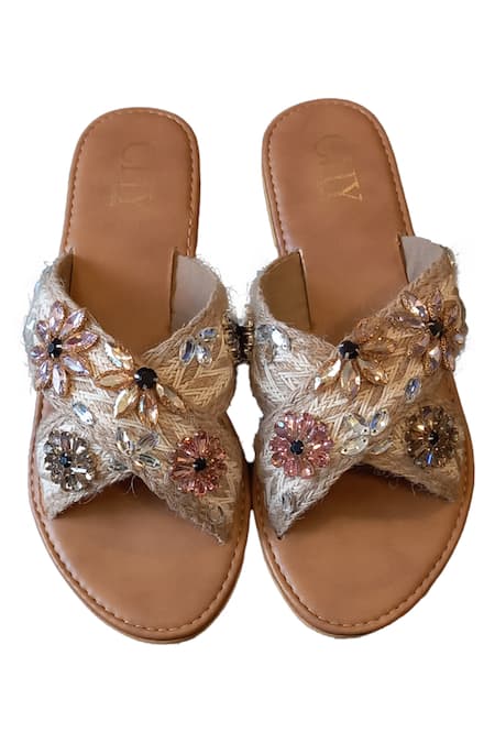 Cinderella By Heena Yusuf Bloom Crystal Embellished Flats 