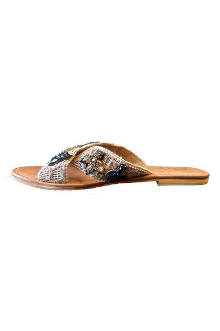 Cinderella By Heena Yusuf_Blue Buzz Crystal Embellished Flats _Online_at_Aza_Fashions