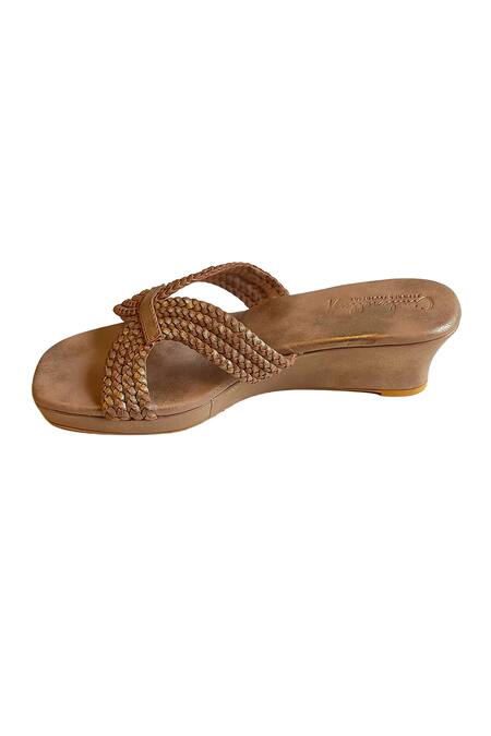 Cinderella By Heena Yusuf_Gold Braided Woven Wedges _Online_at_Aza_Fashions
