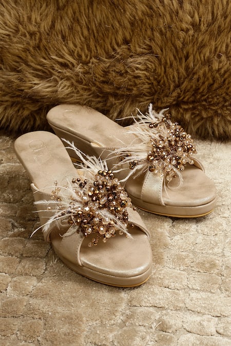Cinderella By Heena Yusuf Lyla Feather Embellished Wedges 