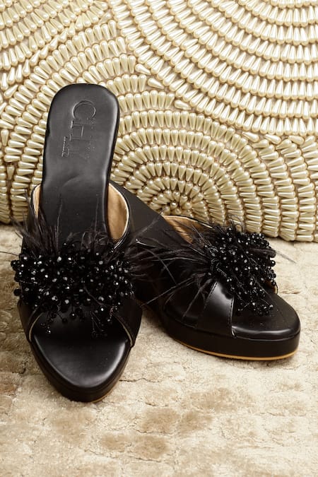 Cinderella By Heena Yusuf Lyla Feather & Stone Embellished Wedges 