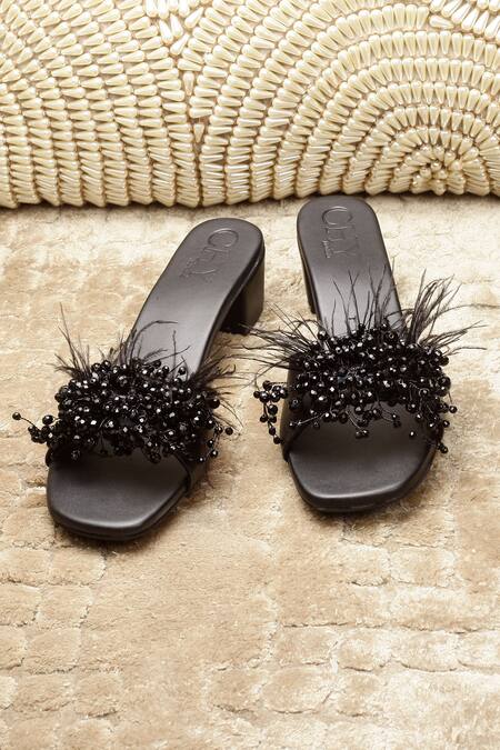 Cinderella By Heena Yusuf_Black Lyla Strap Embellished Block Heels _Online_at_Aza_Fashions