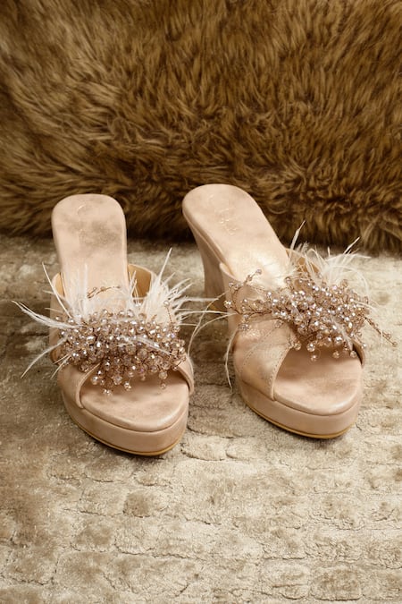 Cinderella By Heena Yusuf Lyla Feather Embellished Wedges 