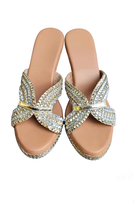 Cinderella by Heena Yusuf Braided Criss Cross Woven Wedges 