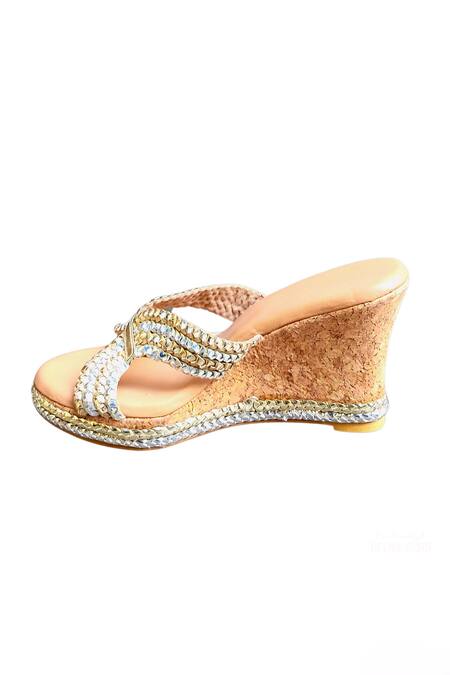 Cinderella By Heena Yusuf_Silver Braided Criss Cross Woven Wedges _Online_at_Aza_Fashions