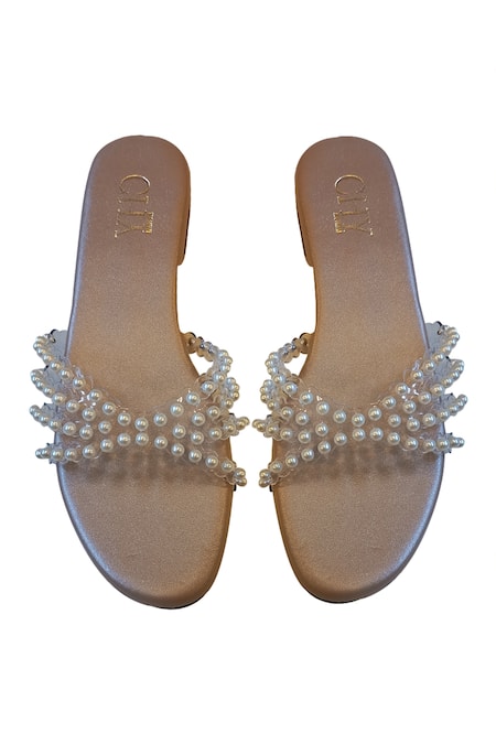 Cinderella By Heena Yusuf Sugar Pearl Embellished Flats 