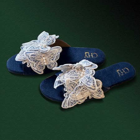 Cinderella By Heena Yusuf_Blue Titli Denim Flats _Online_at_Aza_Fashions