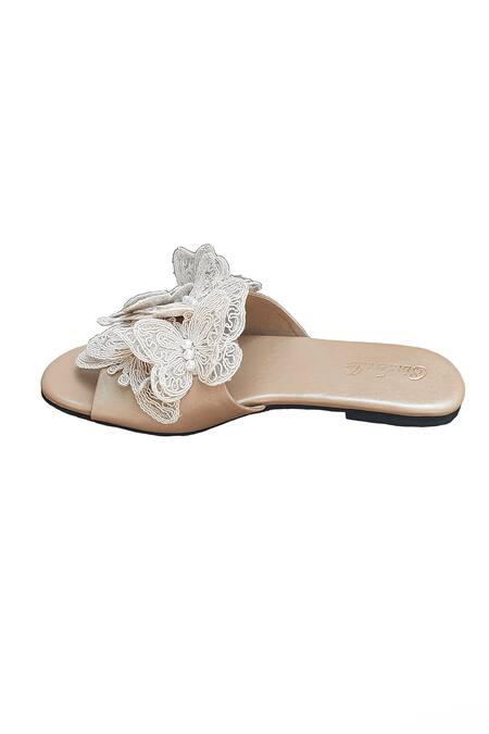 Cinderella By Heena Yusuf Beige Pearl Titli Applique Work Flats Online at Aza Fashions Cinderella By Heena Yusuf_Beige Pearl Titli Applique Work Flats _Online_at_Aza_Fashions