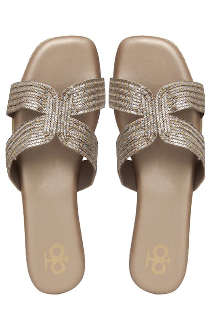 Kkarma Accessories Gold Gota Embroidered Strap Wedges 