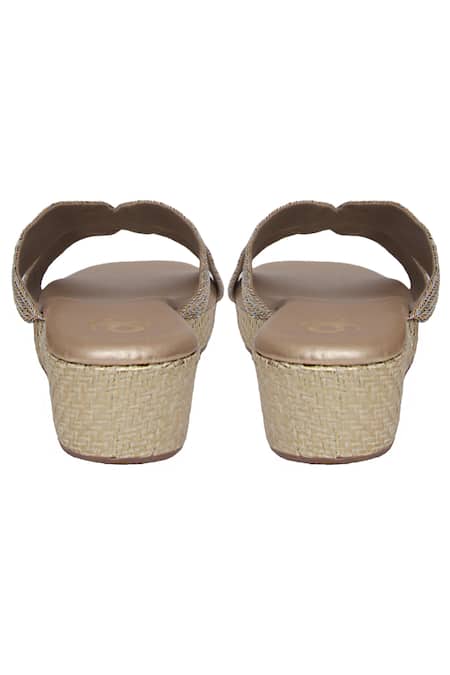 Buy_Kkarma Accessories_Gold Embroidery Gota Strap Wedges _Online_at_Aza_Fashions