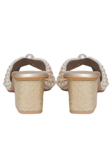 Buy_Kkarma Accessories_Off White Pearls Bhakti Embellished Block Heels _Online_at_Aza_Fashions